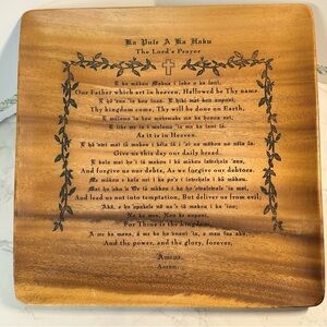 The Lords Prayer wooden monkeypod plate/Tray  in English/Hawaiian 12 x 12